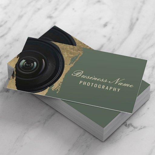 Customizable Photographer Modern Green &amp; Gold Photography Business Card
