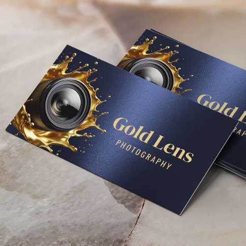 Photographer Modern Navy  Gold Lens Photography Business Card