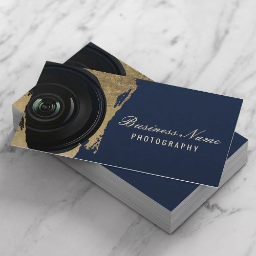 Photographer Modern Navy  Gold Photography Business Card