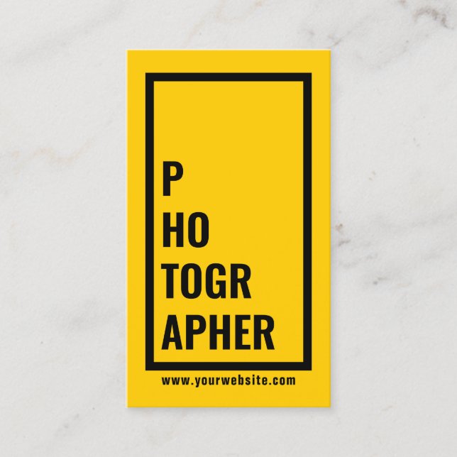 Photographer Modern Yellow Bold Border Business Card (Front)