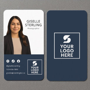 Photographer Navy Blue Photo Logo Portrait Business Card