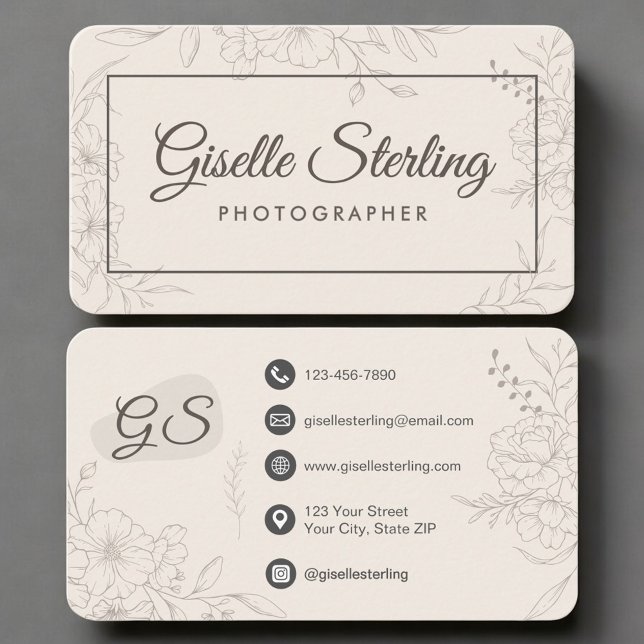 Photographer Neutral Floral Business Card (Creator Uploaded)