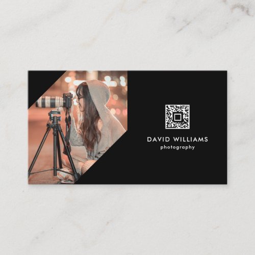 Photographer Photo QR Code Black Professional Business Card