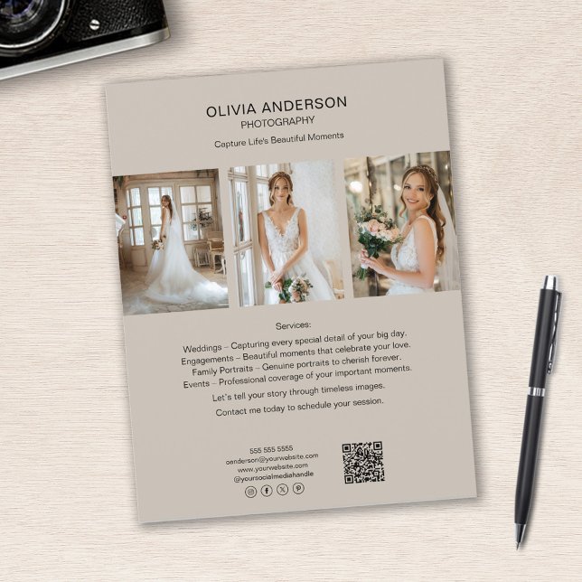 Photographer Photo QR Social Media Beige Business Flyer (Photographer Photo QR Social Media Beige Business Flyer)