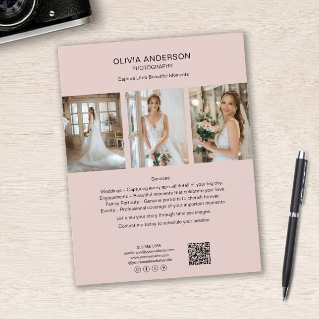 Photographer Photo QR Social Media Pink Business Flyer (Photographer Photo QR Social Media Pink Business Flyer)