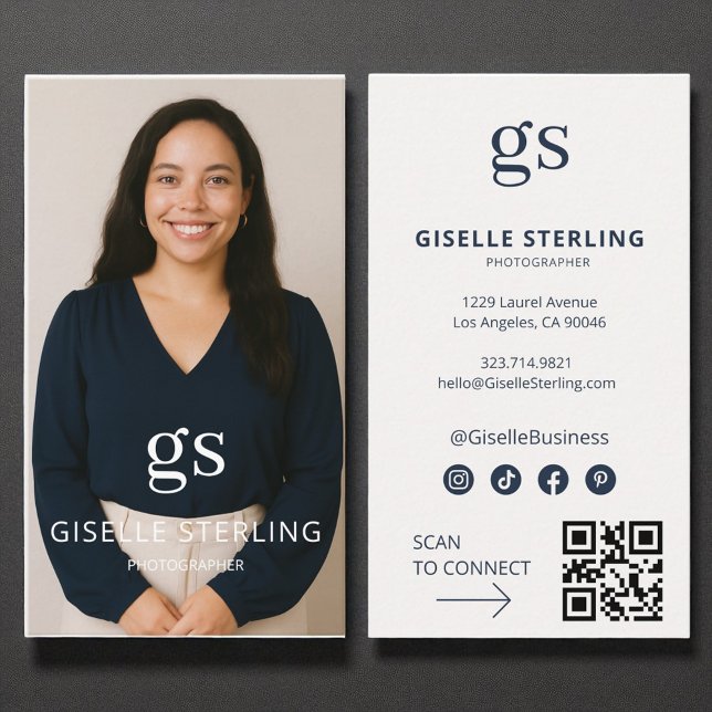 Photographer Photo Social Media QR Code Modern Business Card (Creator Uploaded)