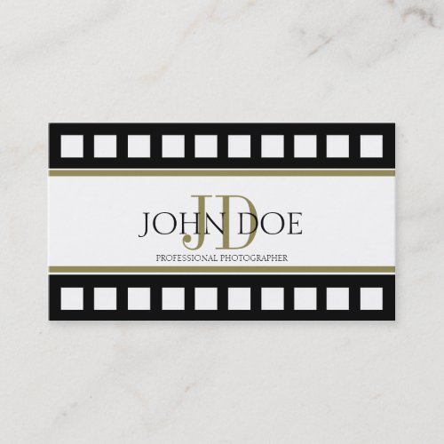Photographer Photography Black Film Gold Monogram Business Cards