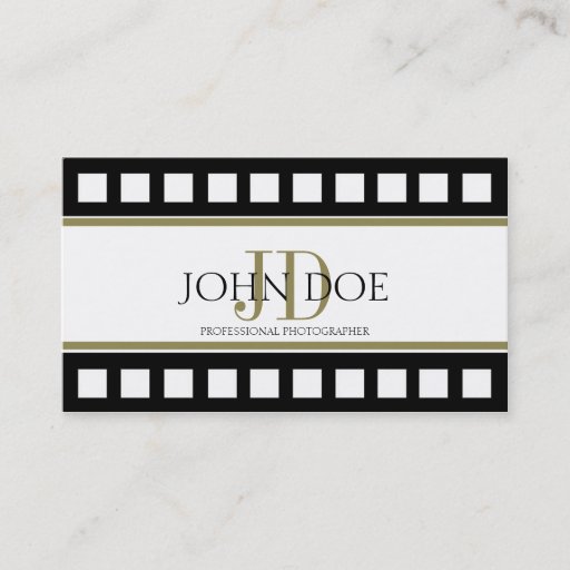 Customizable Photographer Photography Black Film Gold Monogram Business Cards