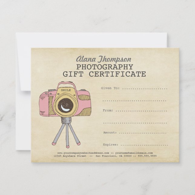 Photographer Photography Gift Certificate Template (Front)