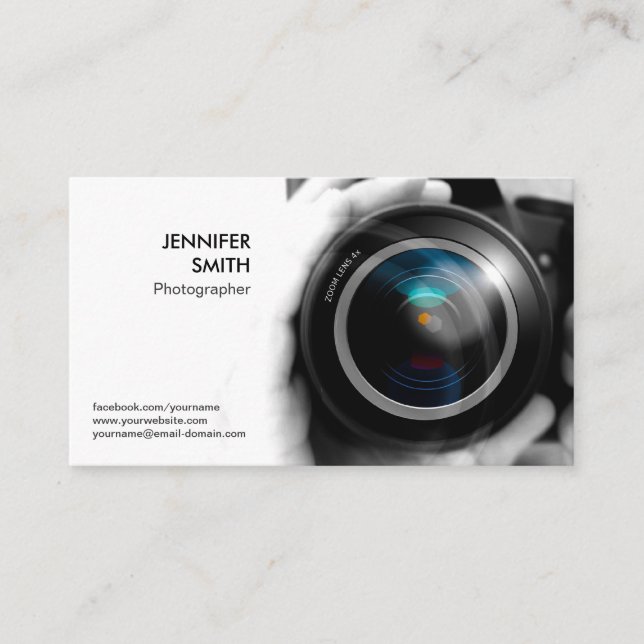 Photographer Photojournalist Camera Lens Studio Business Card (Front)