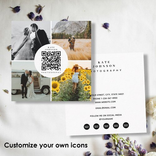 Photographer Photos Custom Social Media Icons  Square Business Card