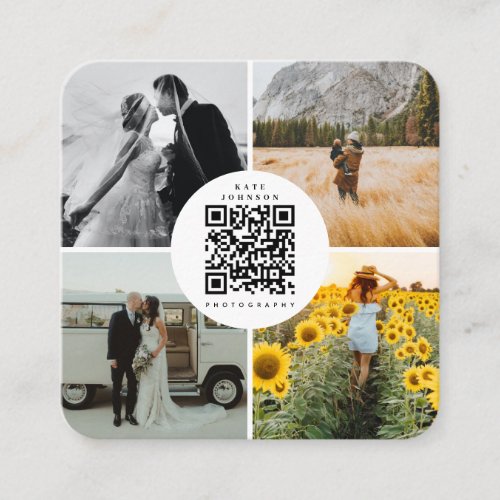 Photographer Photos QR Code Social Media Icons  Square Business Card