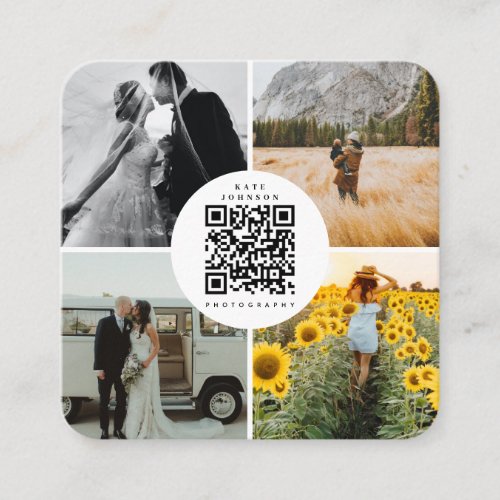 Photographer Photos QR Code Social Media Icons  Square Business Card