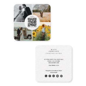 Photographer Photos QR Code Social Media Icons  Square Business Card