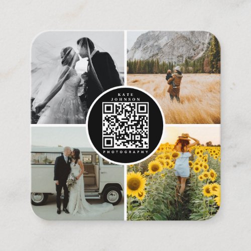 Photographer Photos QR Code Social Media Icons Square Business Card
