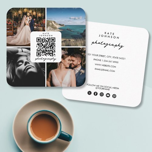 Photographer Photos QR Code Social Media Script Square Business Card
