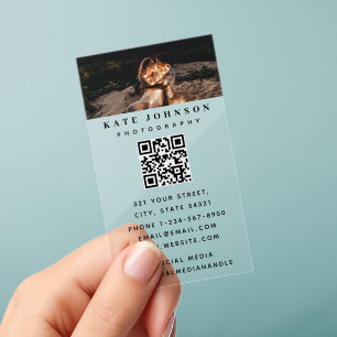 Photographer Photos QR Code Social Media Unique Clear Business Cards