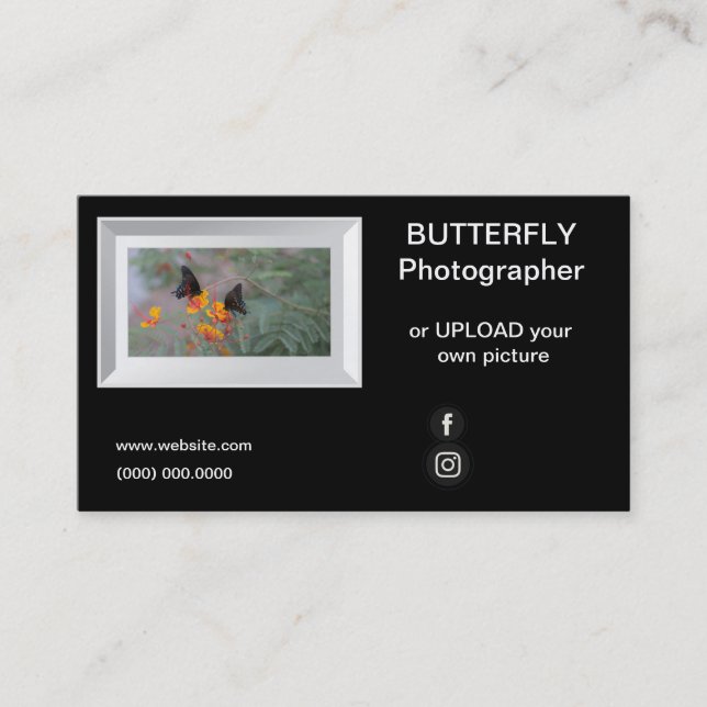 Photographer Picture Frame Monarch Butterfly Business Card (Front)