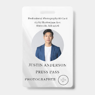Photographer Press Journalist Id Card Custom Badge