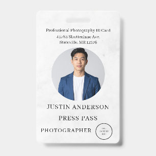 Photographer Press Journalist Id Card Custom Badge