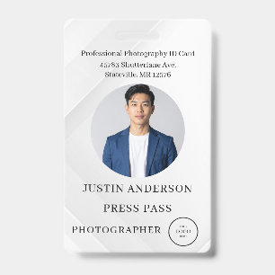 Photographer Press Journalist Id Card Custom Badge