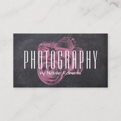 Photographer Professional Pink Camera Chalkboard Business Card