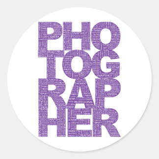 Photographer - Purple Text Classic Round Sticker