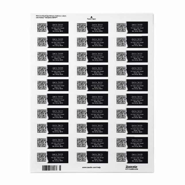  Photographer QR Code White & Black Return Address Label (Full Sheet)