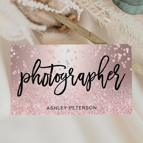 photographer rose gold glitter metallic confetti business card