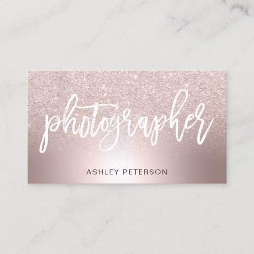 photographer Rose gold glitter ombre metallic foil Business Card