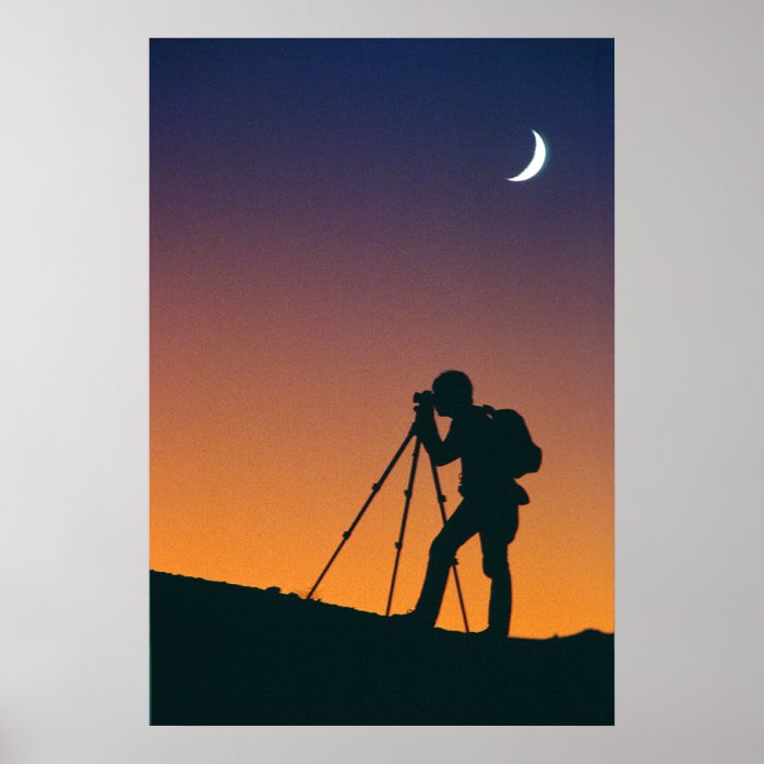 Photographer Silhouette and Crescent moon Print