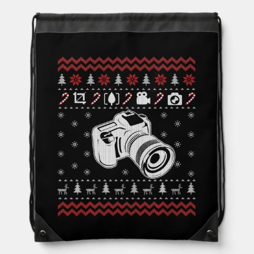 Photographer Ugly Christmas Sweater Gifts for Men Drawstring Bag