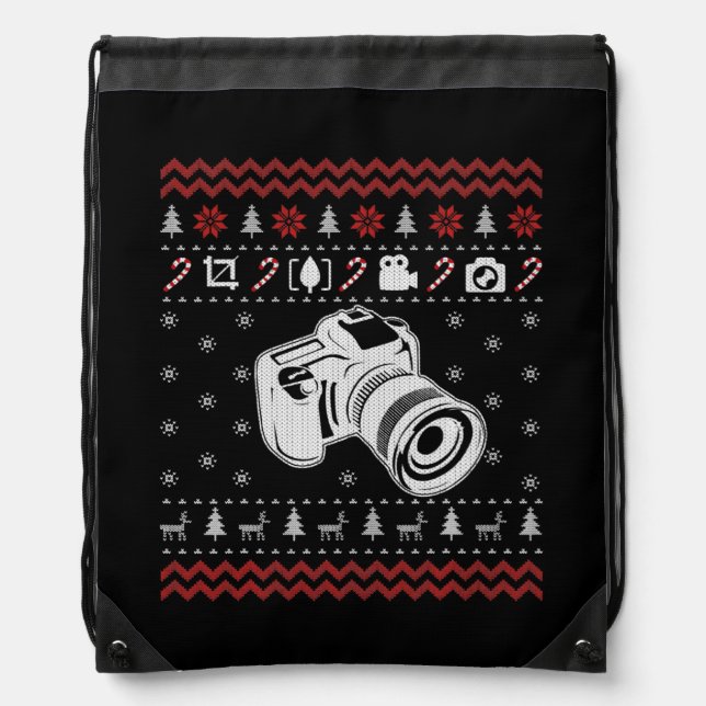 Photographer Ugly Christmas Sweater Gifts for Men Drawstring Bag (Front)