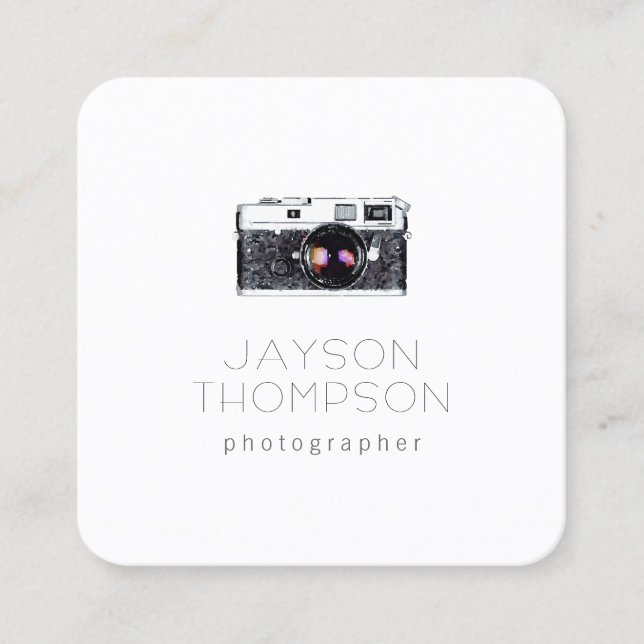Photographer Vintage Camera Illustration Logo Square Business Card (Front)
