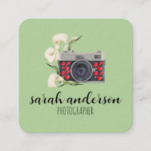 Photographer Vintage Watercolor Camera Square Business Card