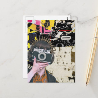 Photographer Woman Grunge Mixed Media Collage Postcard