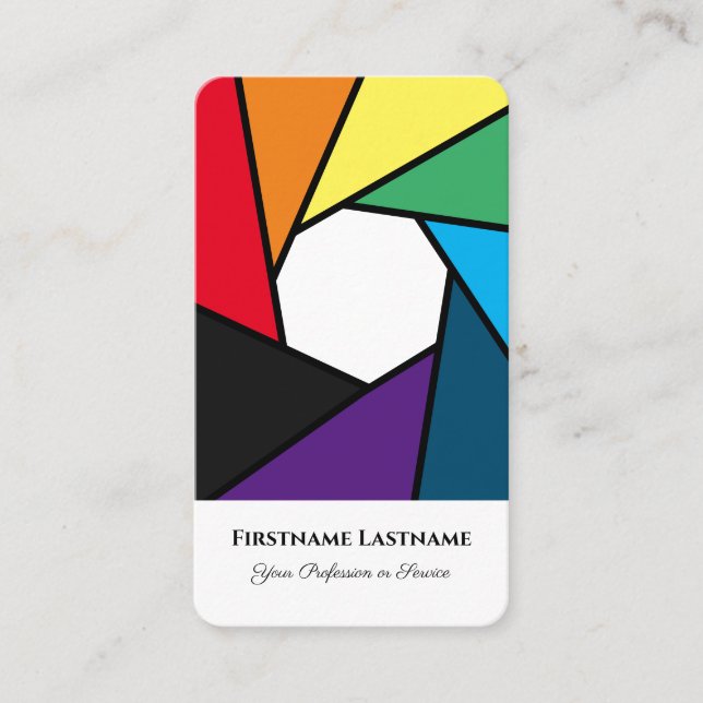Photographers rainbow colors DSLR Camera lenses Business Card (Front)