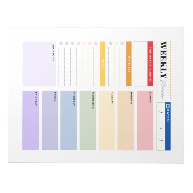 Photographer's Rainbow Weekly Planner Notepad.  Notepad (Front)