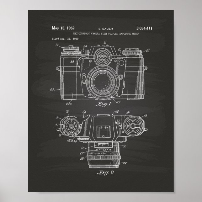 Photographic Camera 1959 Patent Art - Chalkboard Poster (Front)