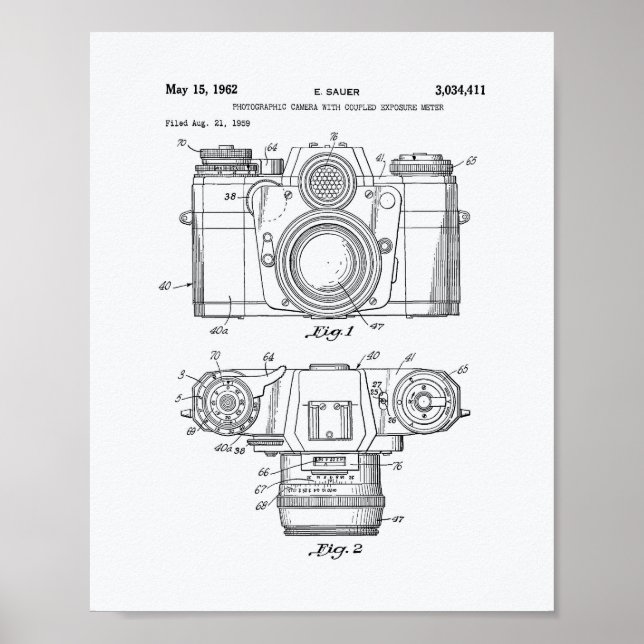 Photographic Camera 1959 Patent Art - White Paper Poster (Front)