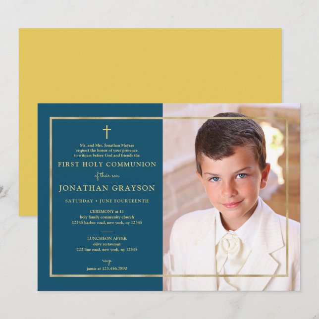 Photographic First Holy Communion Gold Invitation (Front/Back)