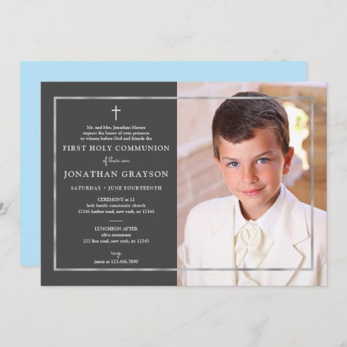 Photographic First Holy Communion Silver Invitation