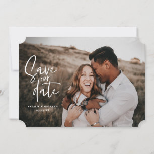 Photographic floral geometric wedding photo save the date