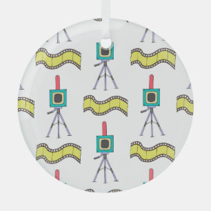 Photographic Journey: Vintage Camera Pattern Glass Ornament