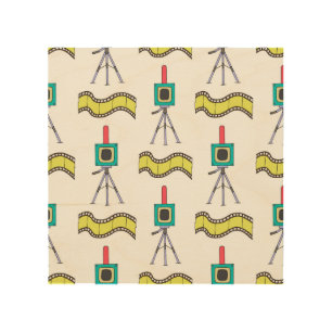 Photographic Journey: Vintage Camera Pattern Wood Wall Art