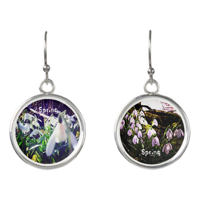 Photographic Snowdrops by River Severn / Hafren   Earrings (Front)
