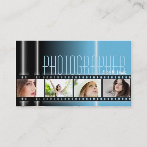 Customizable Photography 35mm Film Photo Business Card Blue