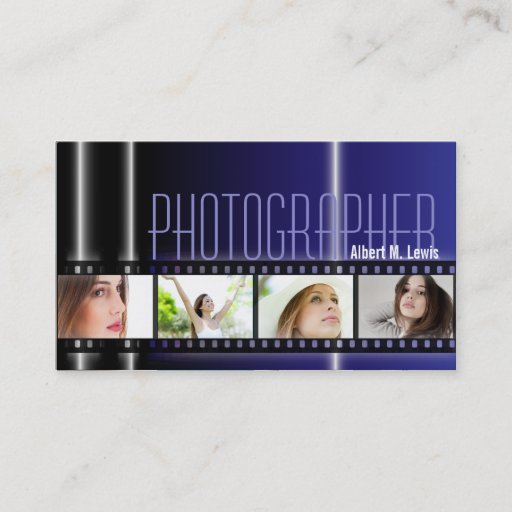 Customizable Photography 35mm Film Photo Business Card Blue