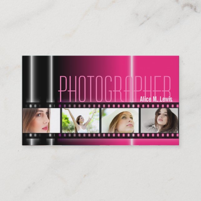 Photography 35mm Film Photo Business Card Pink (Front)