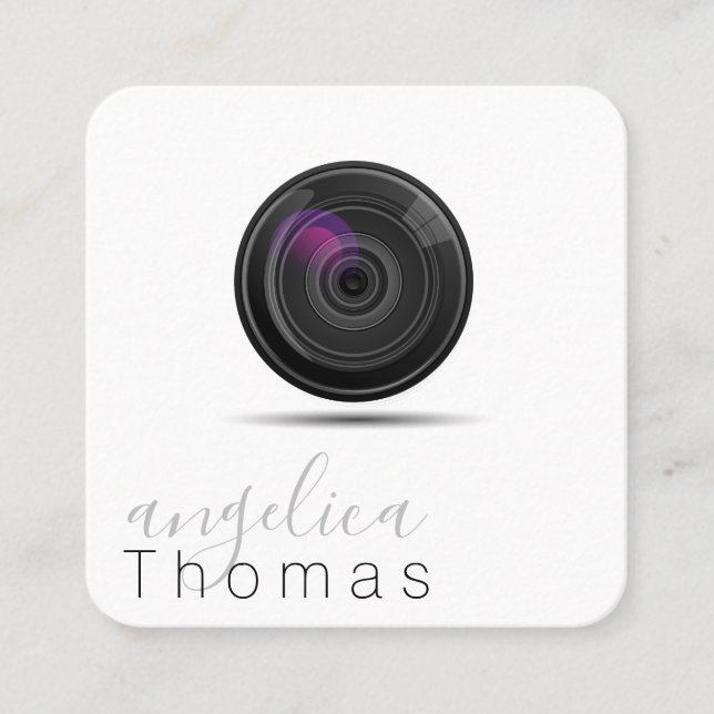 Photography | Artist | Designer | Camera Lens Square Business Card (Front)